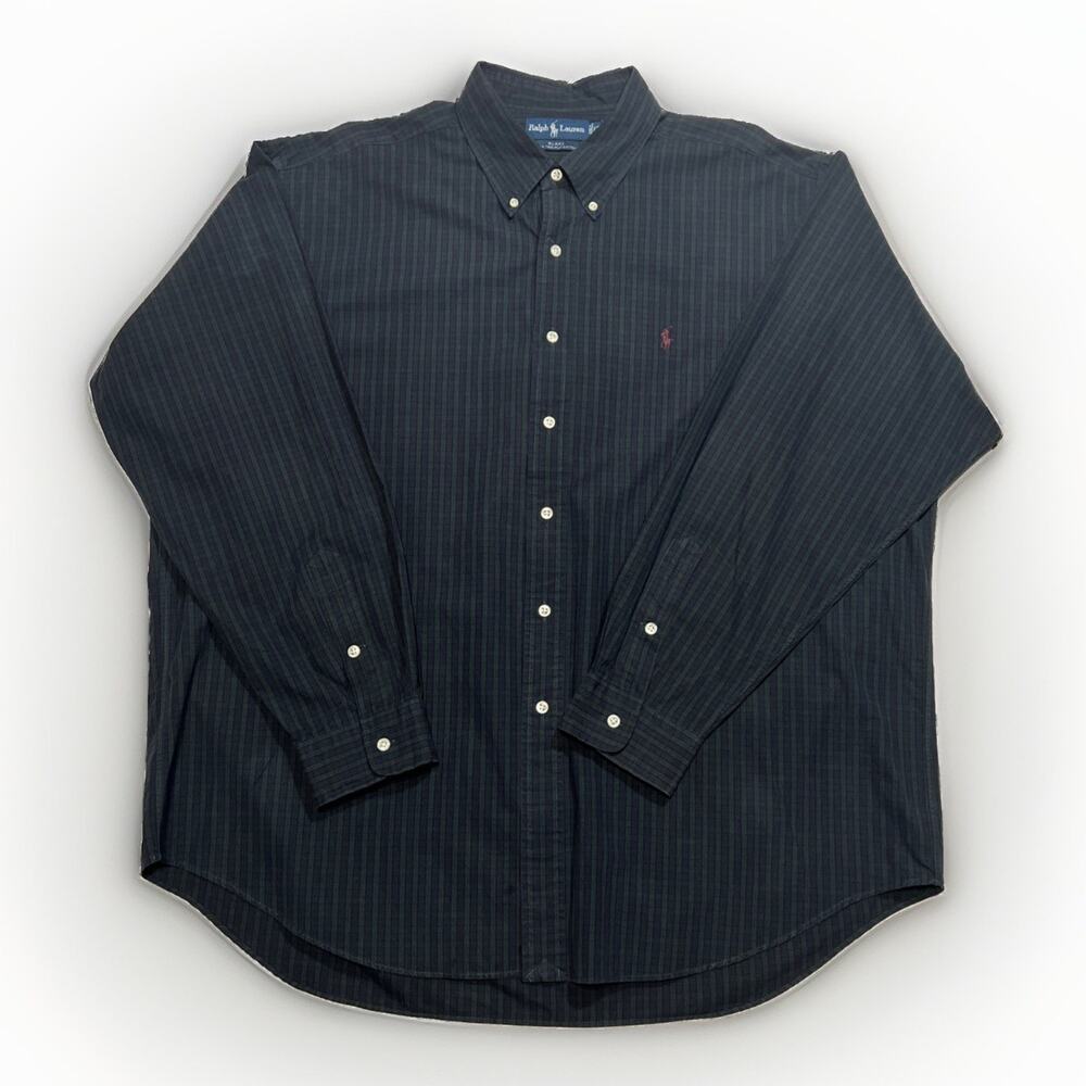 Ralph Lauren Blake Shirt Mens 2XL Gingham Navy Button Down Two-Ply Cotton